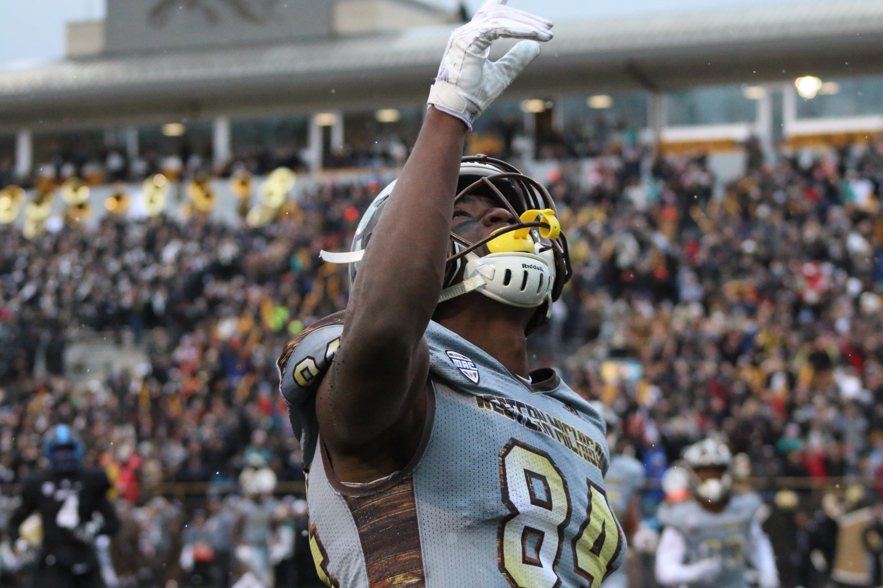 WMU's Corey Davis after a touchdown. Davis was selected fifth overall in the NFL draft, the highest selection of any WMU player